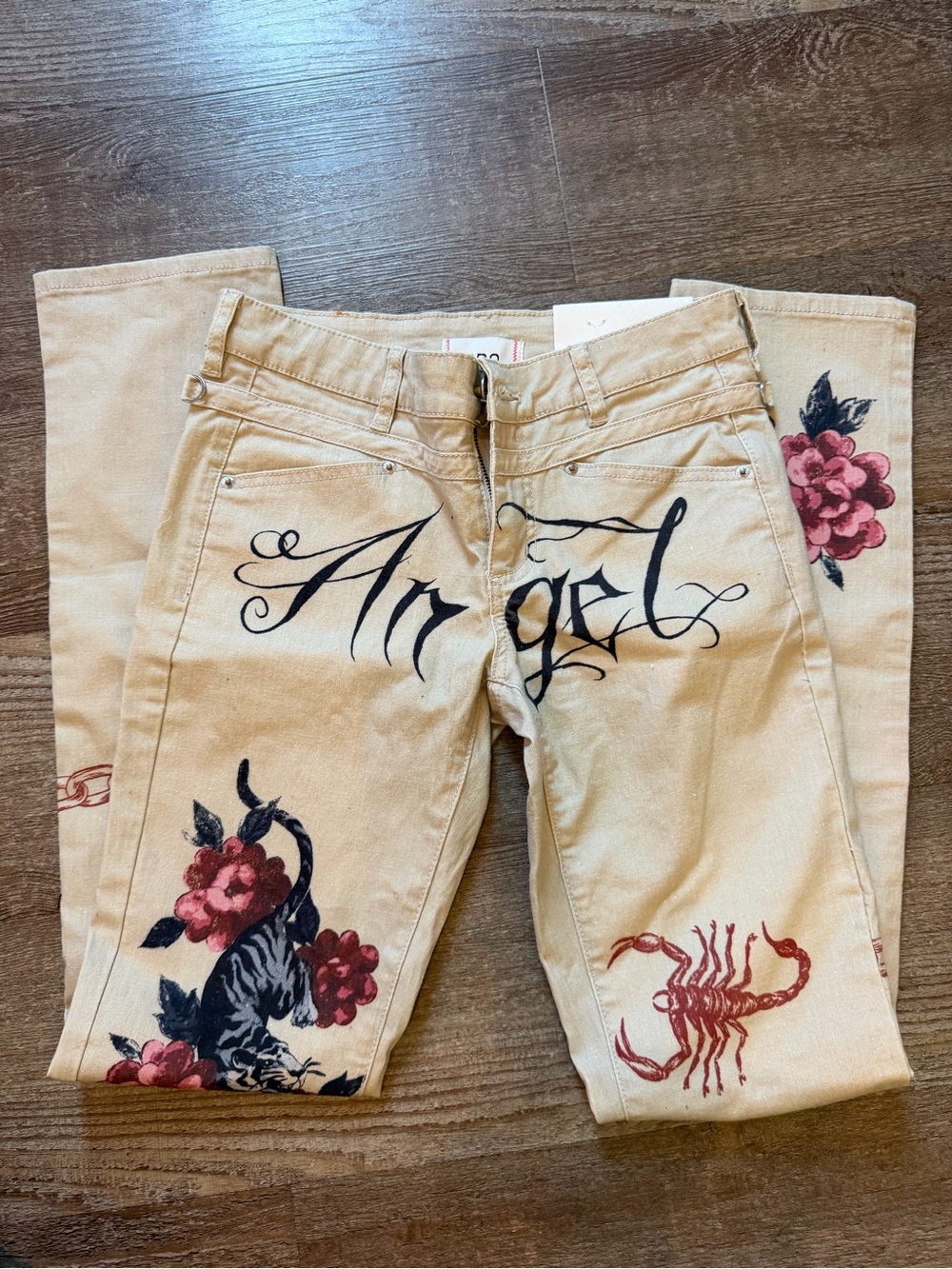 BDG Beige Straight-Leg Jeans with Floral, Scorpion & Script Art